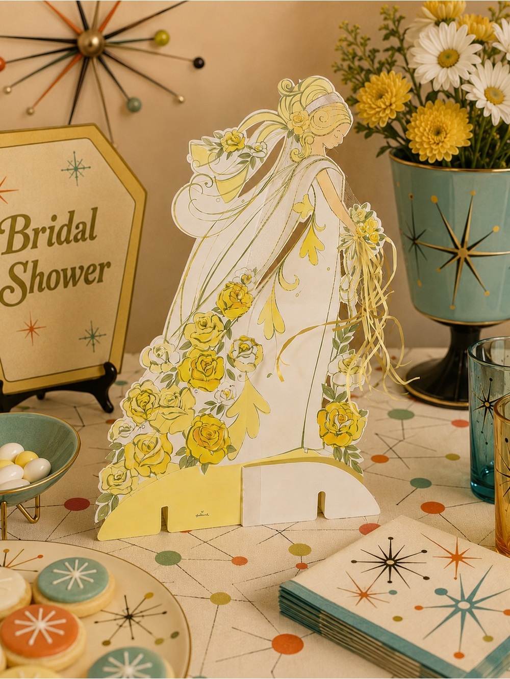 Vintage 70s Hallmark Yellow and White 13” Paper Bridal Shower Centerpiece